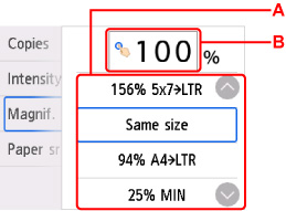 Bildschirm für die Vergrößerungsangabe